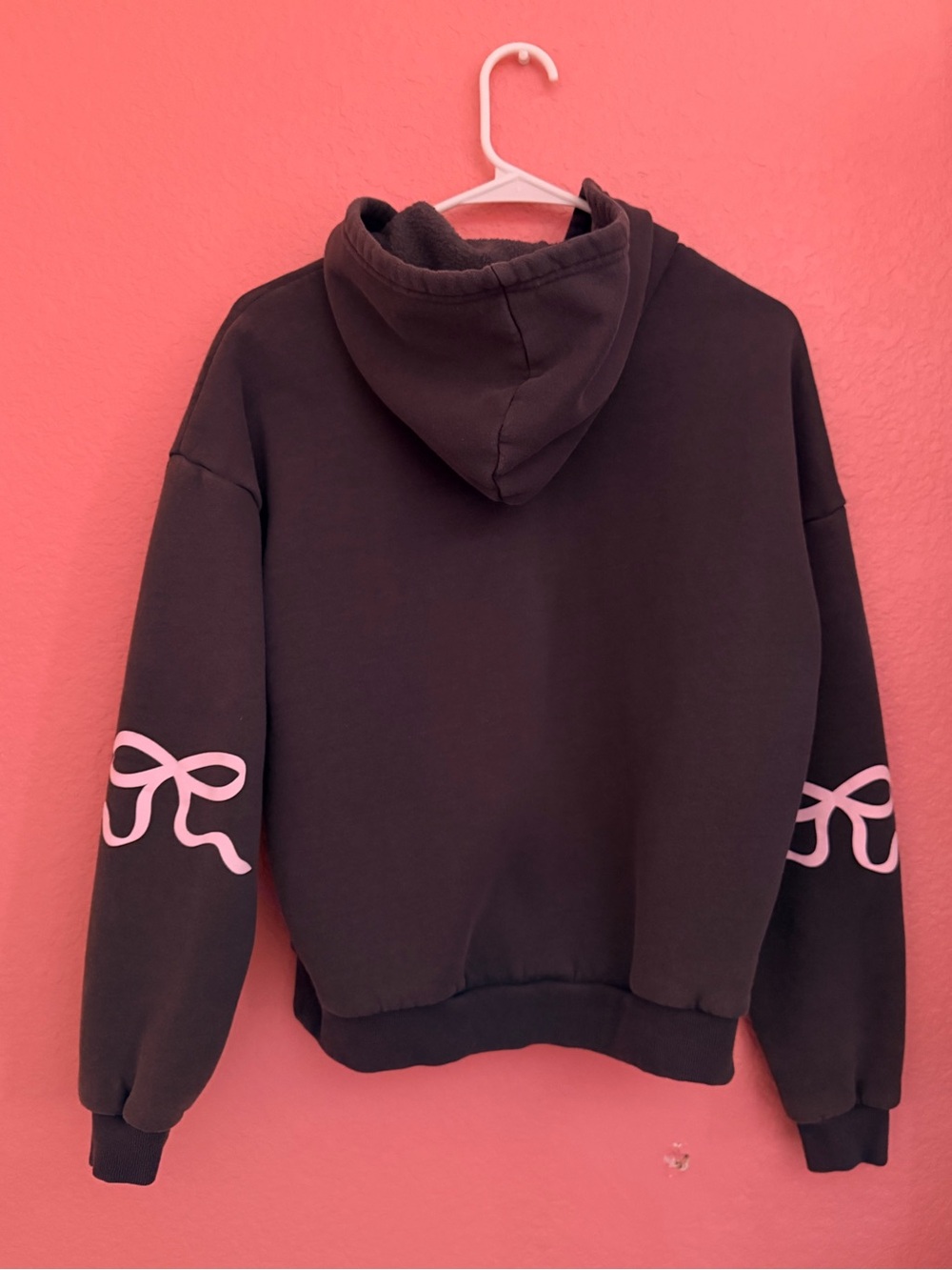 Edikted Black Hoodie with Pink Bow Sleeve Graphics